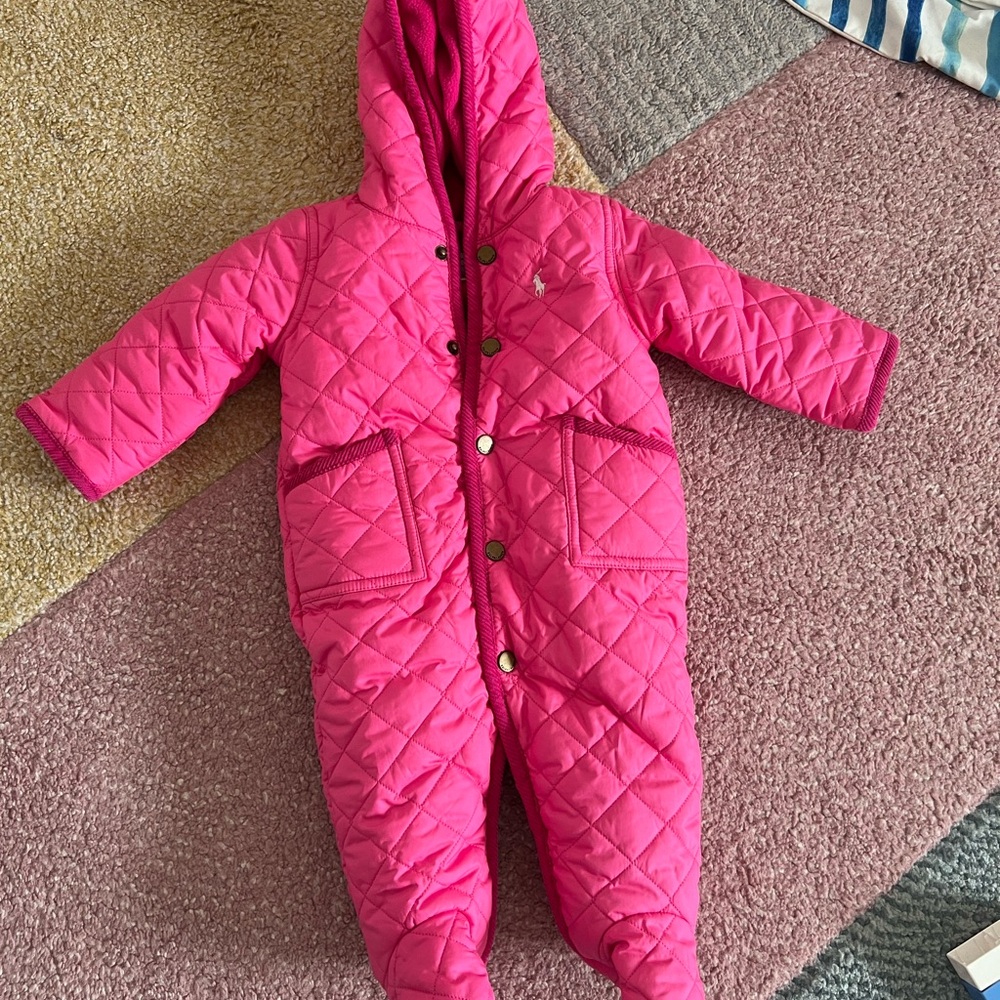 Ralph Lauren Pink Quilted Baby Snowsuit with Hood